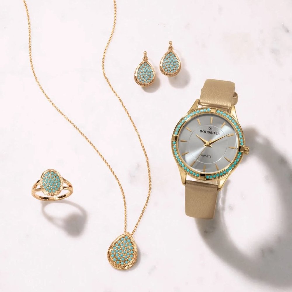 Avon Summer Pavé Gold/Turquoise Teardrop Necklace